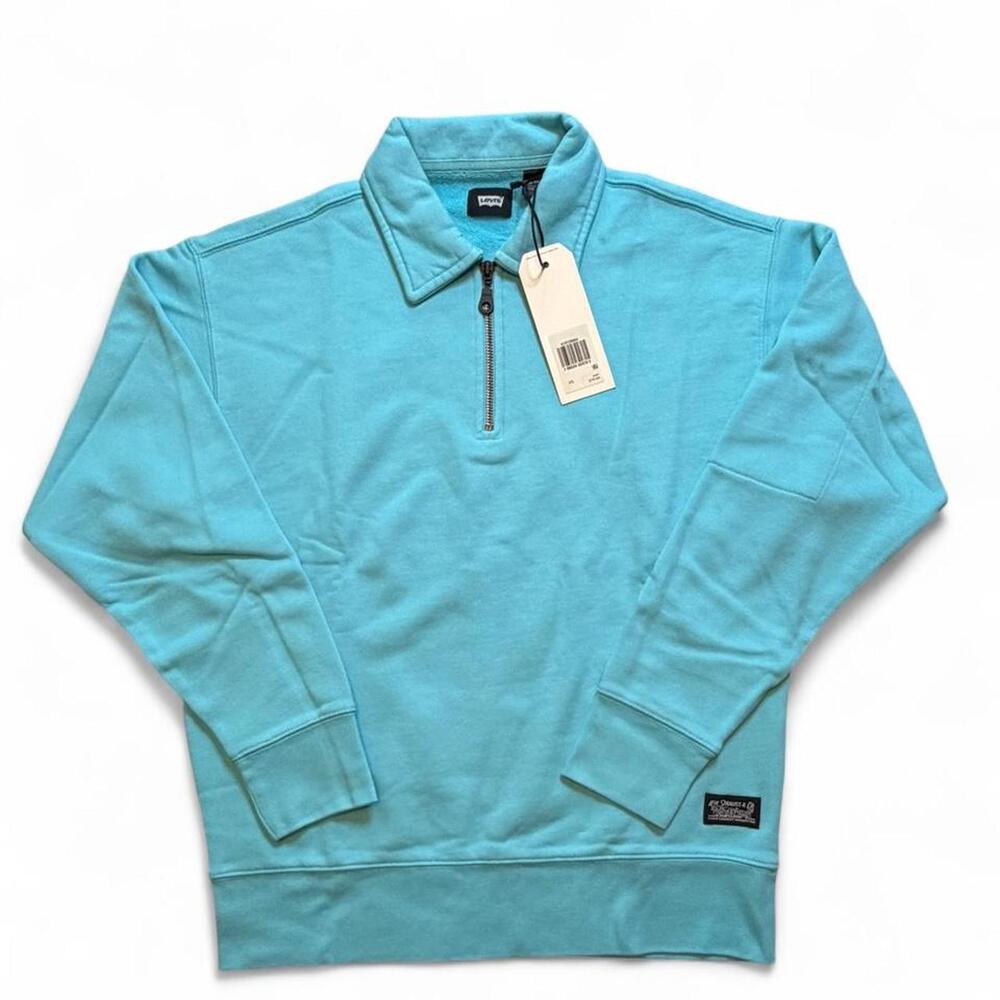 Levi’s Blue quarter zip sweatshirt with pockets size XS dimensions in the pictur